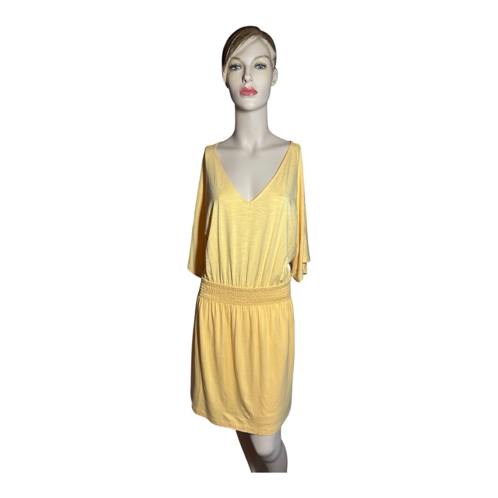 White House Black Market Pullover Style Mustard Fabric Dress, Size L (211)